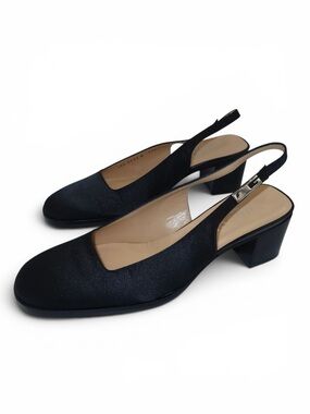 Gucci Black Satin Slingback Pumps | Block Heel | Size 7.5 |COA